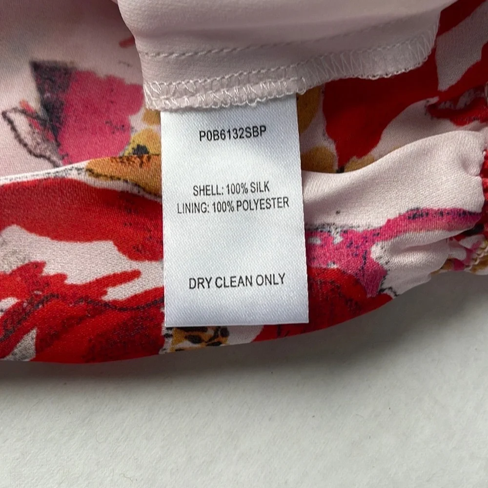 Parker Silk Dress Floral Long Sleeve Mini Size Medium Red Flowy Spring Summer - Picture 11 of 12